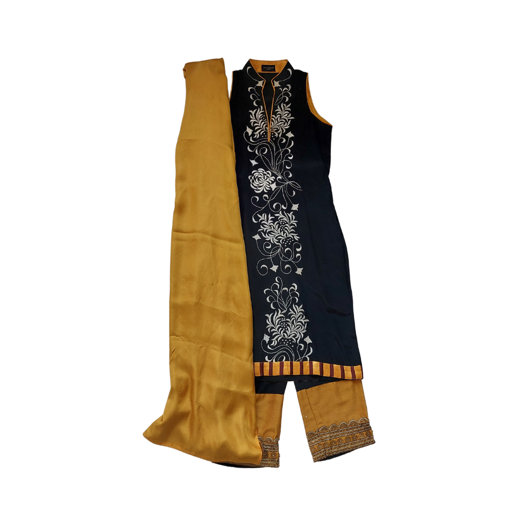 Sanya Muneer Black and Yellow Embroidered 3 Piece Outfit | Pre Loved |