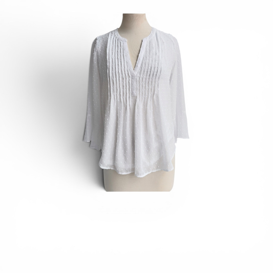 Style&Co. White Pleated Textured Blouse | Gently Used |