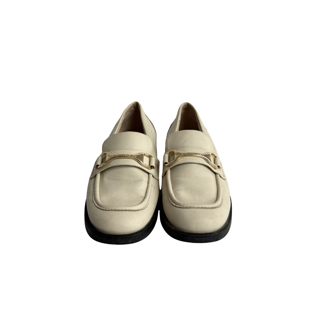 Charles And Keith Cream And Gold Chain Loafers | Pre Loved |
