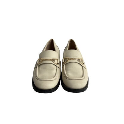 Charles And Keith Cream And Gold Chain Loafers | Pre Loved |
