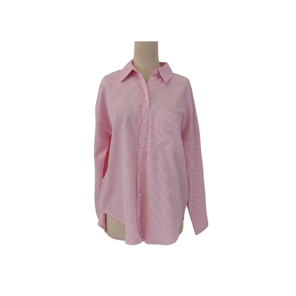 ZARA Pink And White Striped Collared Shirt | Like New |