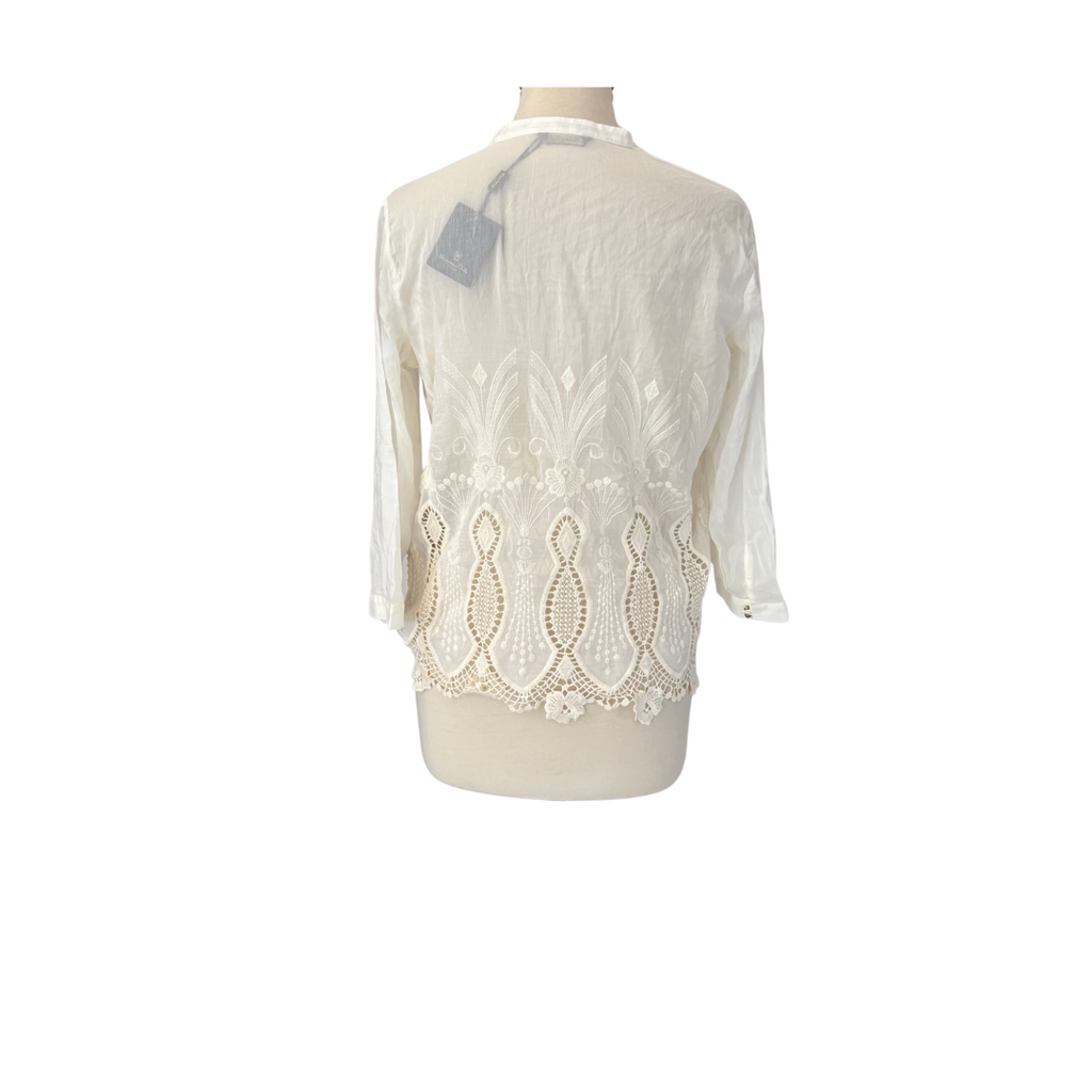 Massimo Dutti Off White Sheer Embroidered Blouse | Brand New |