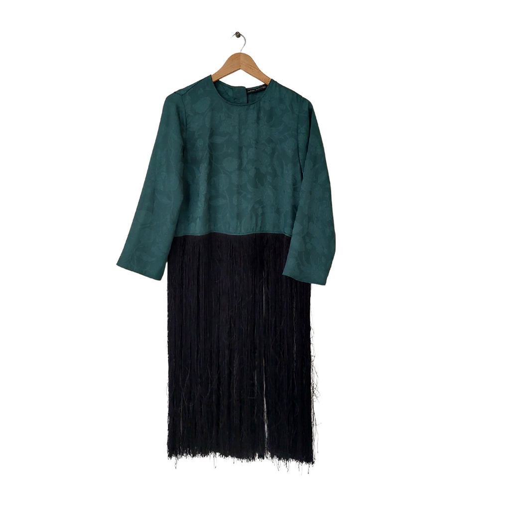 ZARA Green with Black Fringe Top | Gently Used |