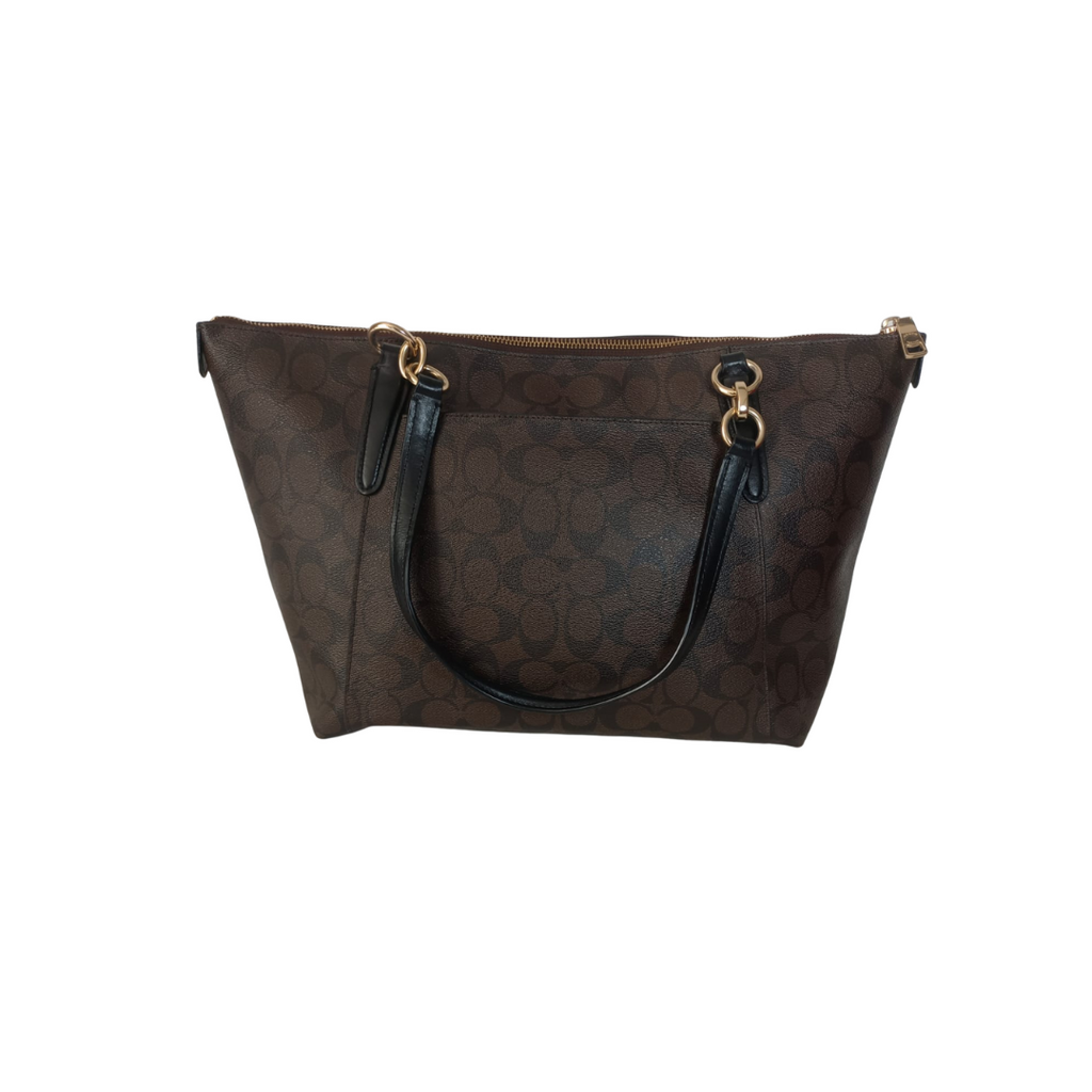 Coach Brown & Black Monogram Signature Coated Canvas Leather Ava Tote Bag | Pre Loved |