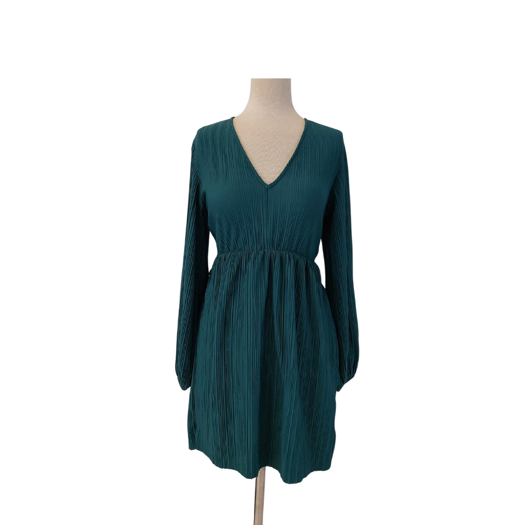 ZARA Green Pleated Waist Tie Dress | Like New |