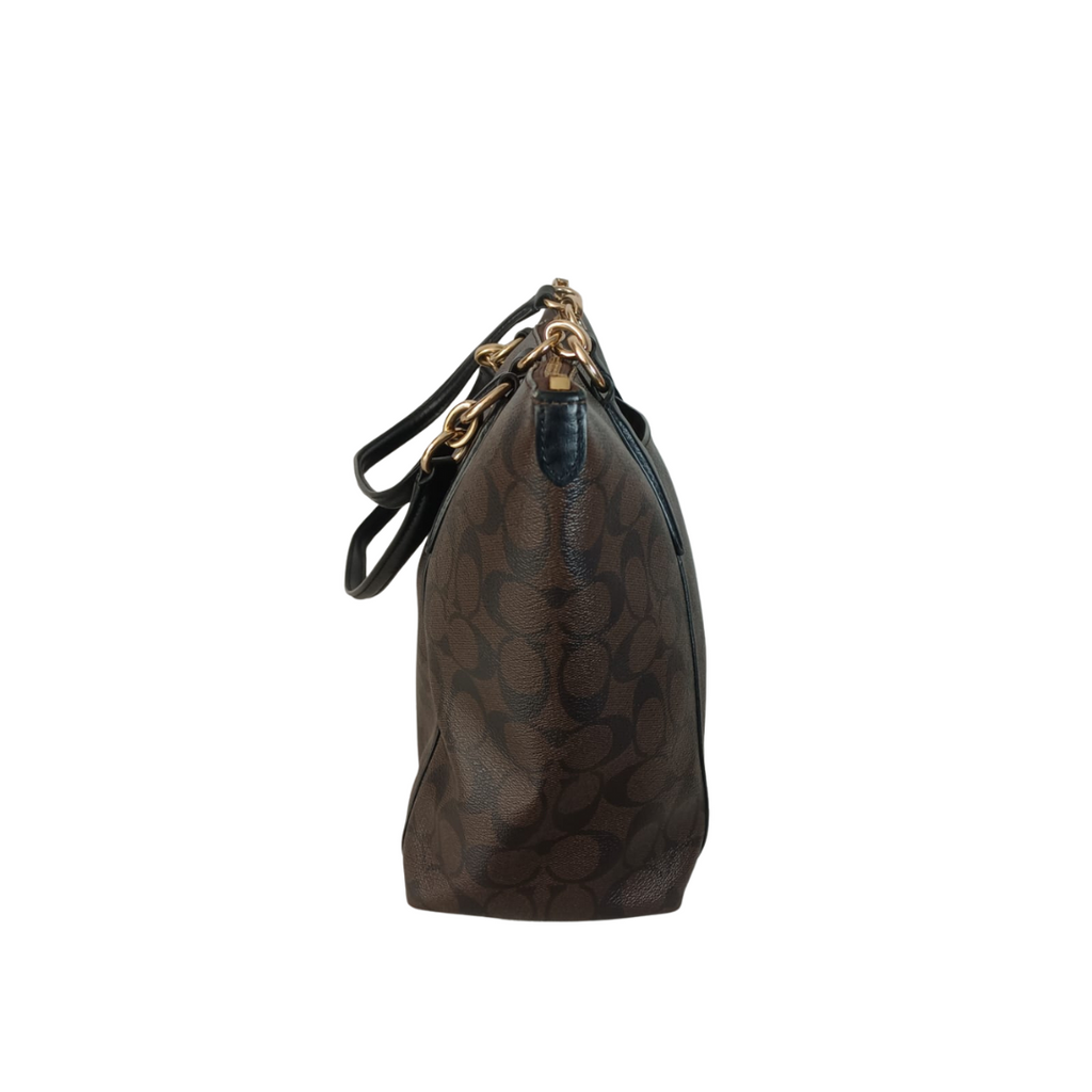 Coach Brown & Black Monogram Signature Coated Canvas Leather Ava Tote Bag | Pre Loved |