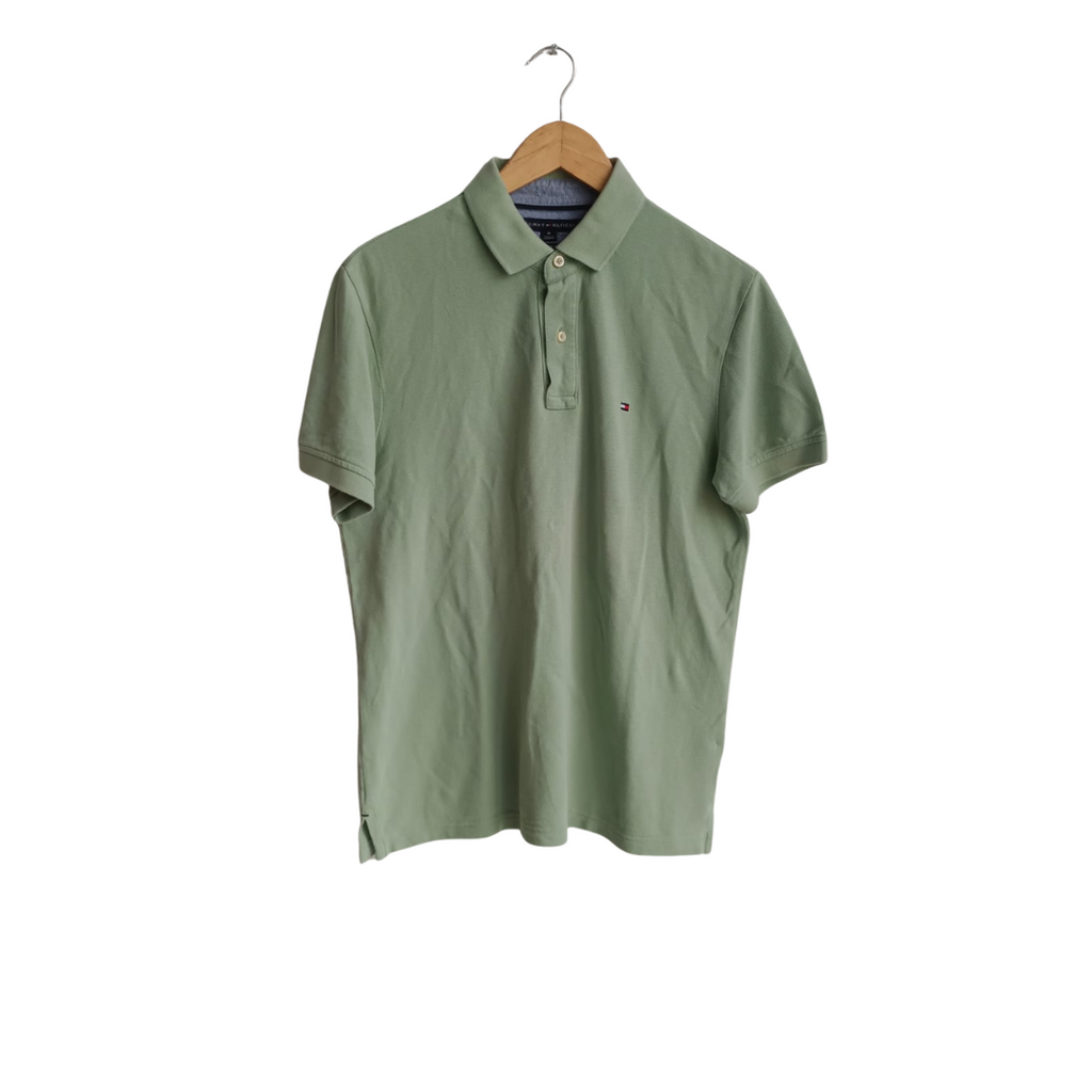Tommy Hilfiger Men's Light Green Polo Shirt | Pre Loved |