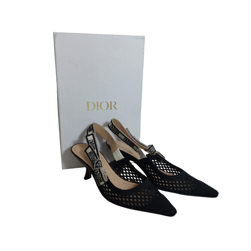 Dior Black Canvas & Mesh J'Adior Slingback Pumps | Pre Loved |