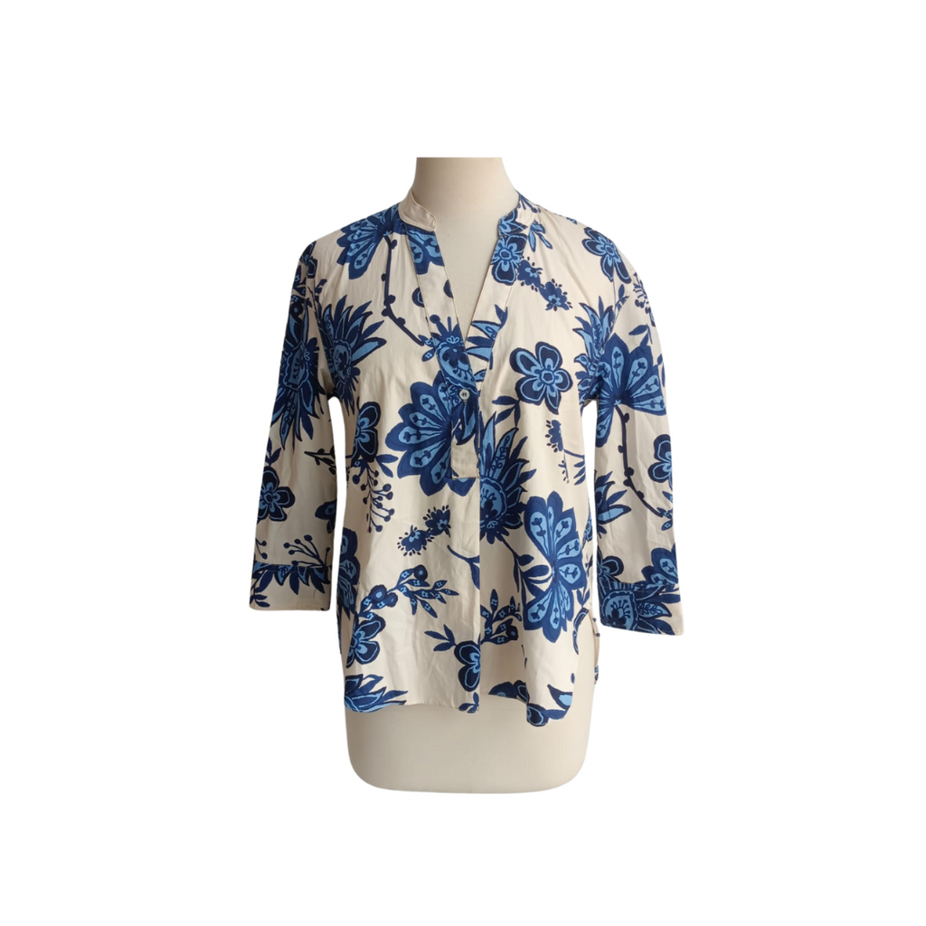 ZARA Cream & Blue Floral Printed Top | Pre Loved |