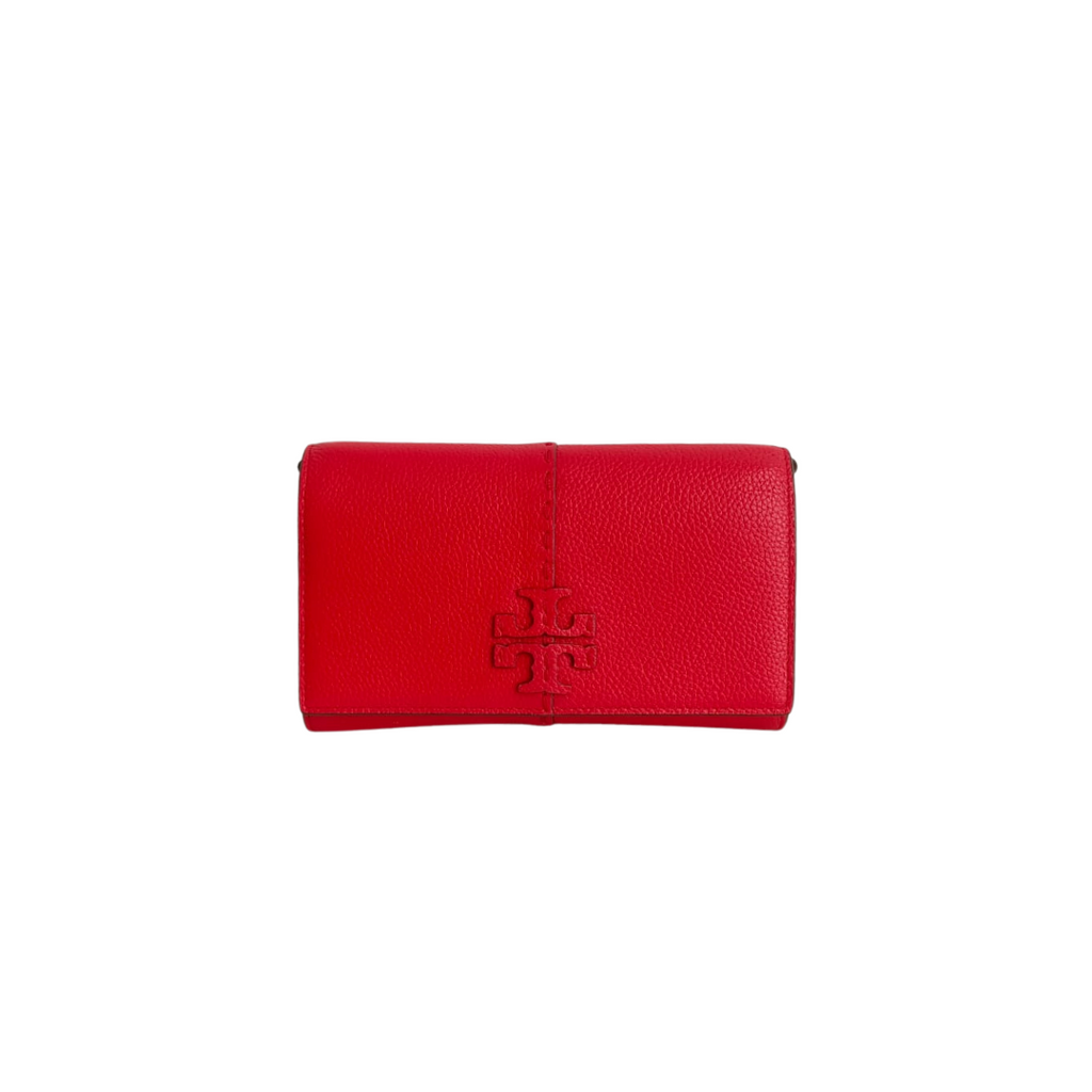 Tory Burch Red Pebbled Leather Mcgraw Wallet Crossbody | Gently Used |
