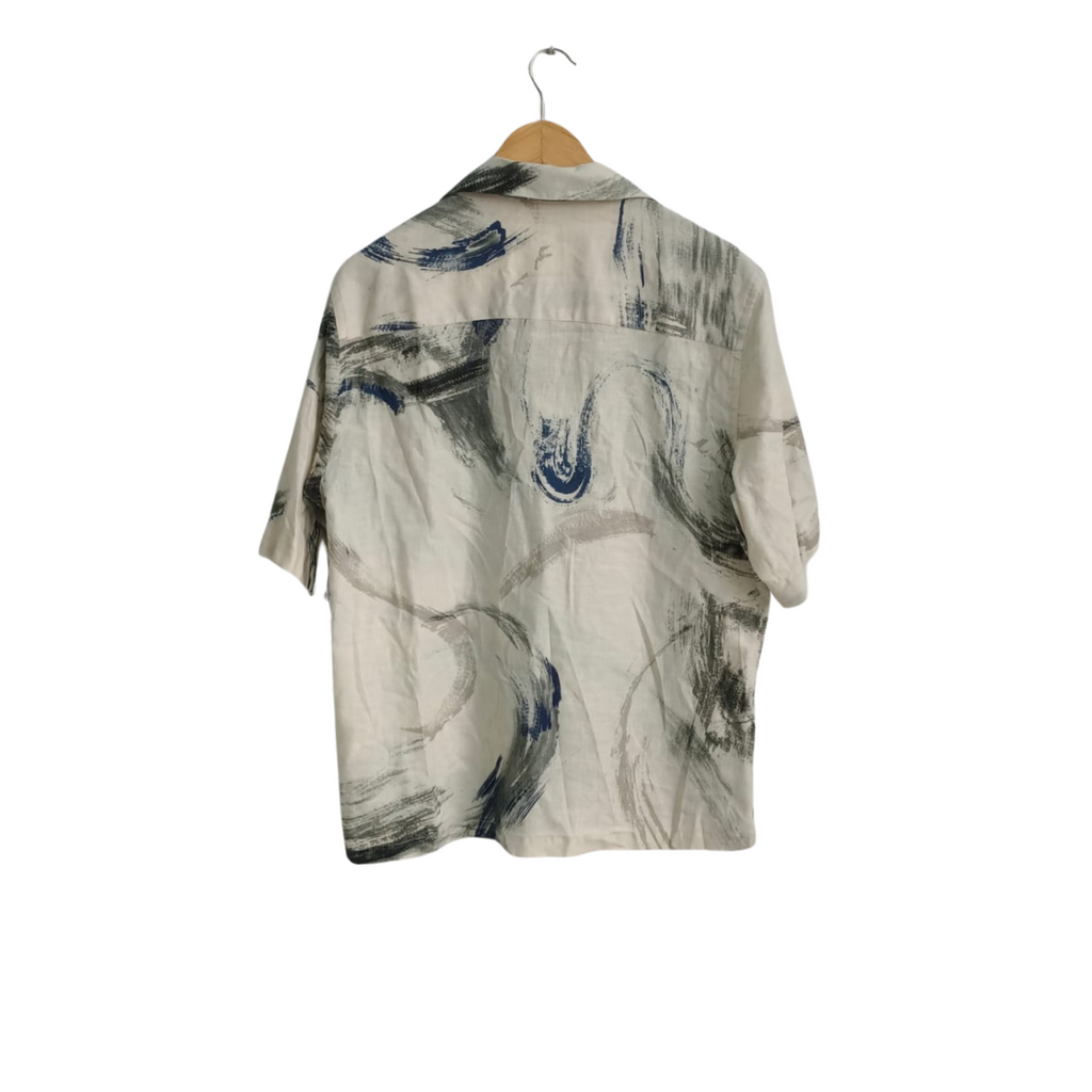 Zara Men's Cream Short Sleeve Blue & Grey Printed Shirt | Brand New |