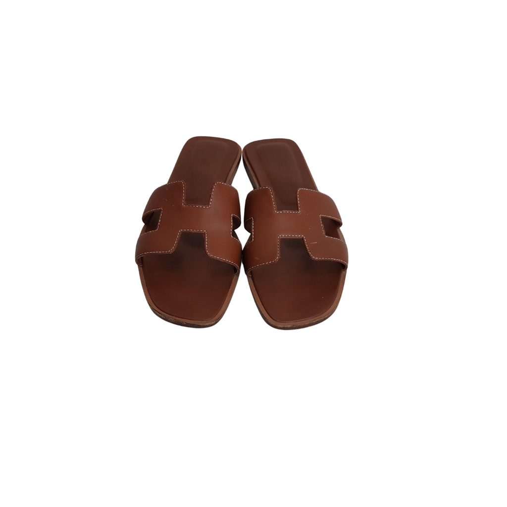 Hermes Brown Leather 'Oran' Sandals | Pre Loved |