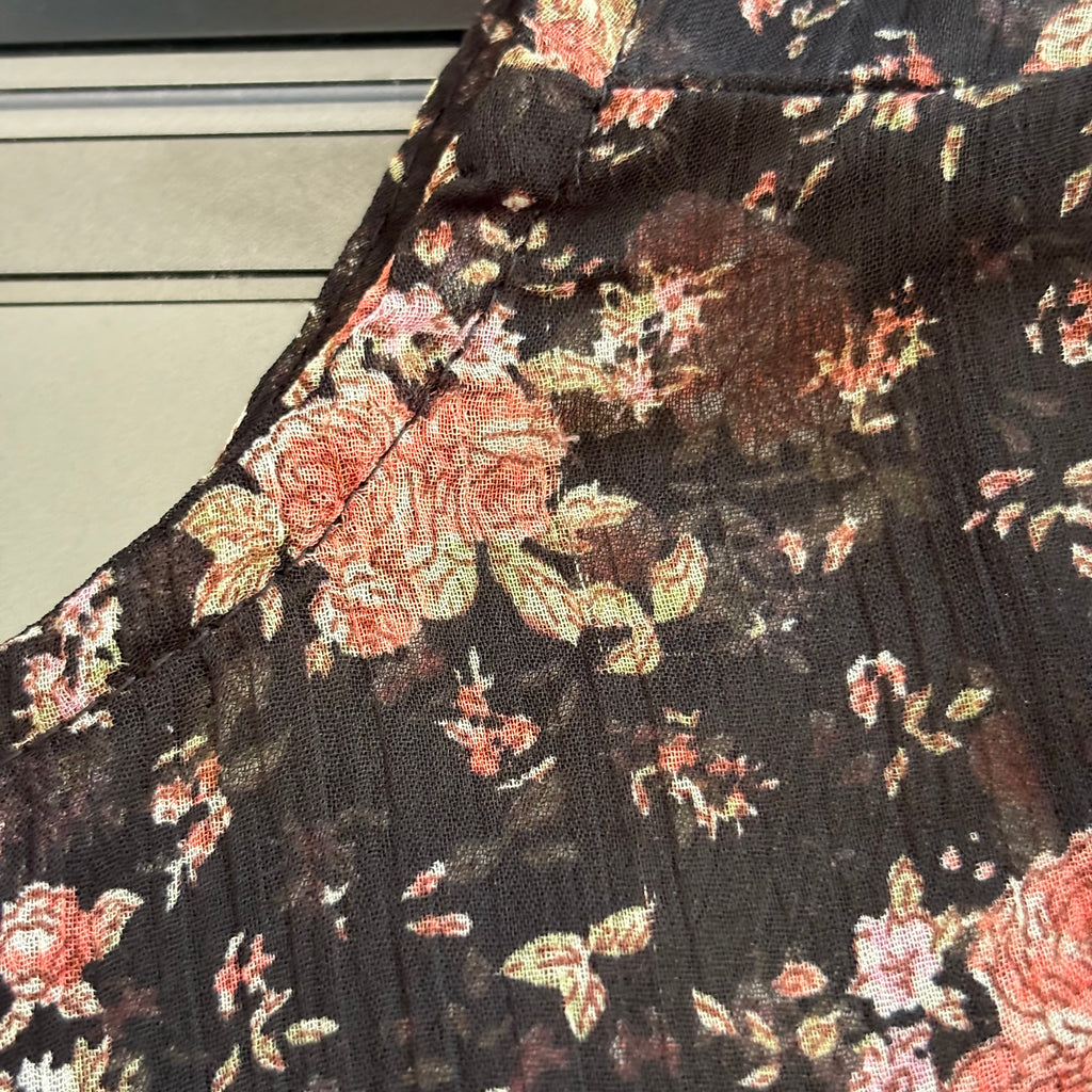 Stradivarius Black Floral Print Sheer Midi Dress | Gently Used |