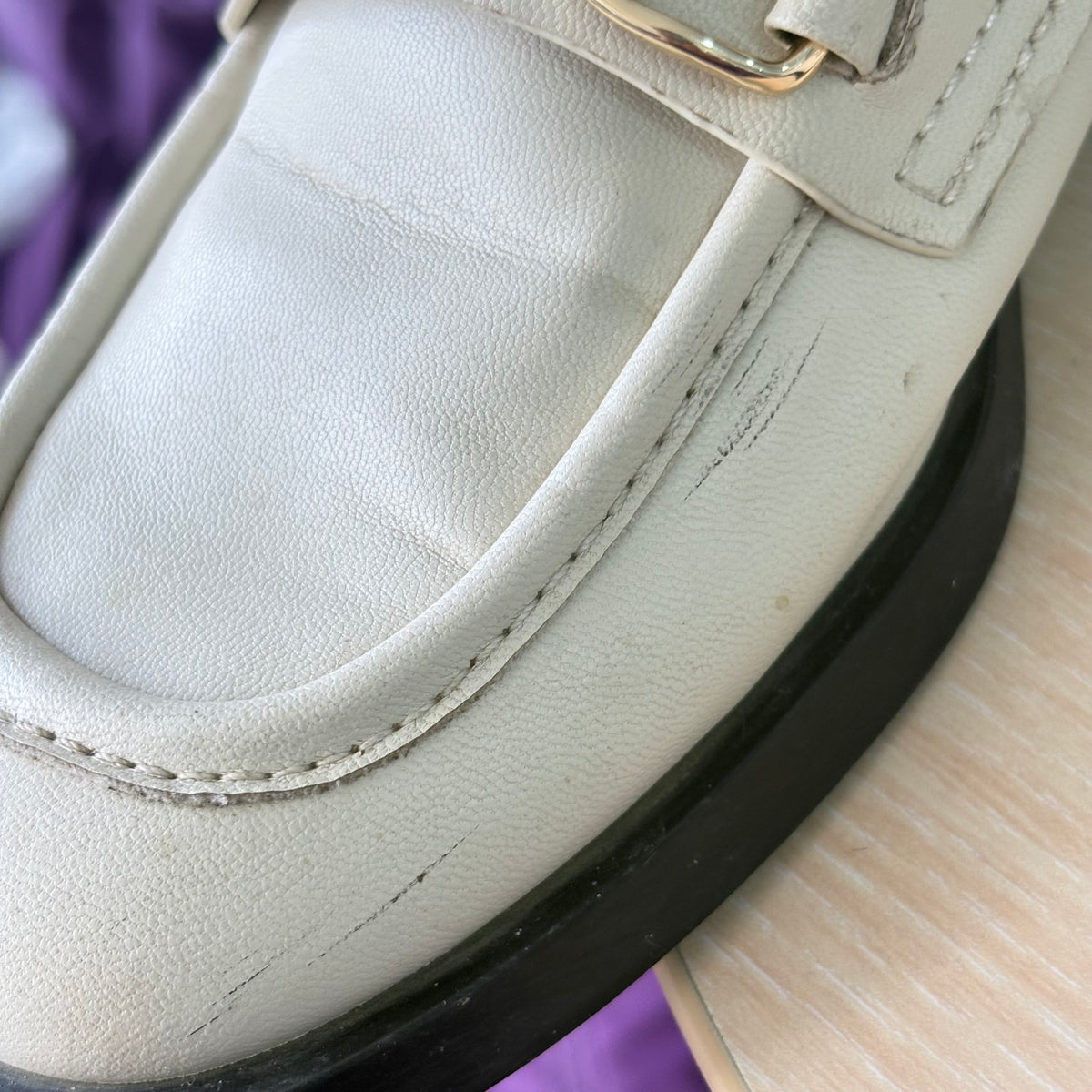 Charles And Keith Cream And Gold Chain Loafers | Pre Loved |