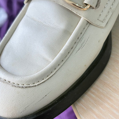Charles And Keith Cream And Gold Chain Loafers | Pre Loved |