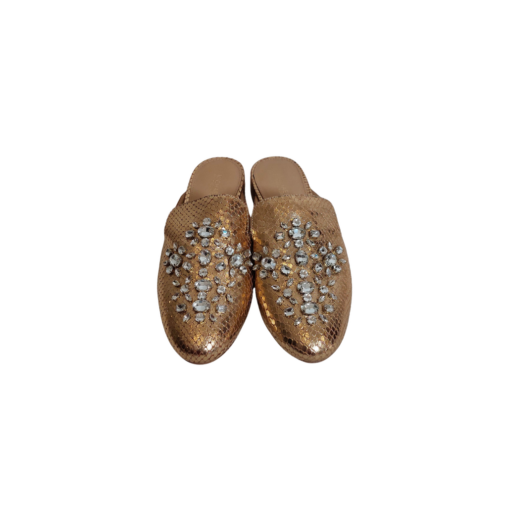 Michael Kors Gold Edie Metallic Nickel Jeweled Leather Sandals | Gently Used |