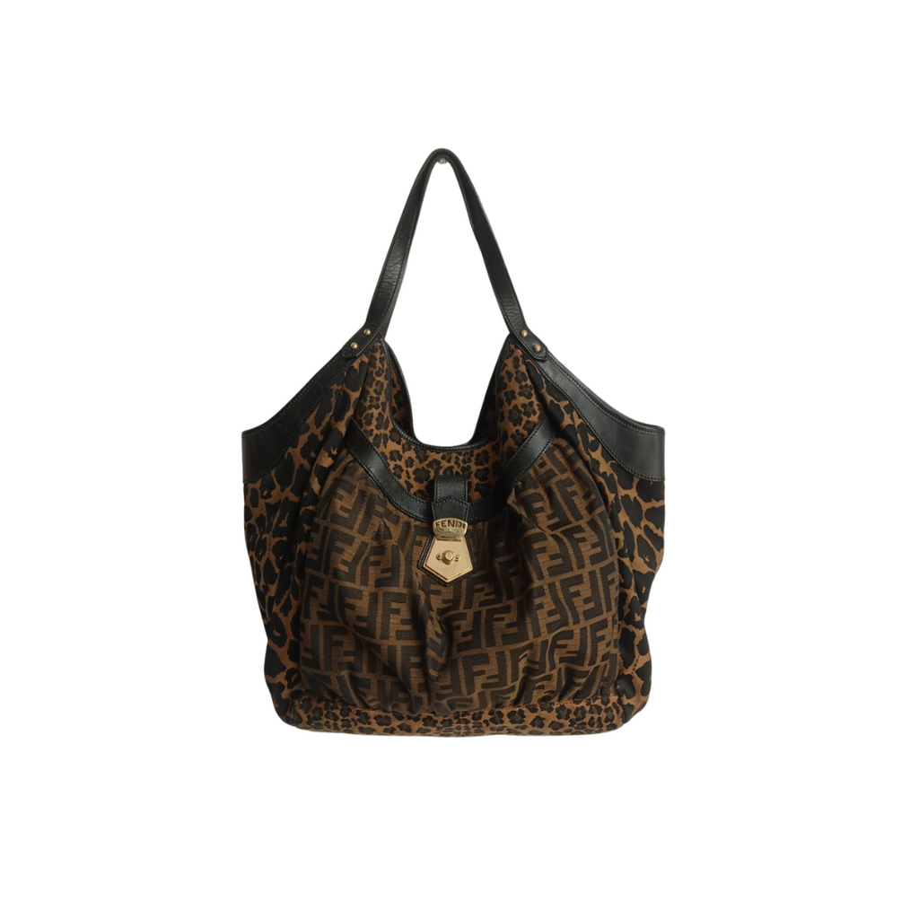 Fendi Canvas Monogram & Cheetah Print Hobo Bag | Pre Loved |