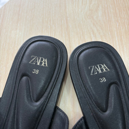 Zara Black Metallic Faux Leather Loafers | Pre Loved |