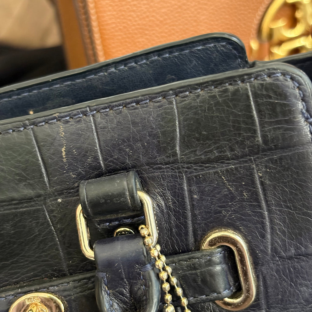 Coach Navy Crocodile Embossed Leather Crossbody Bag | Pre Loved |