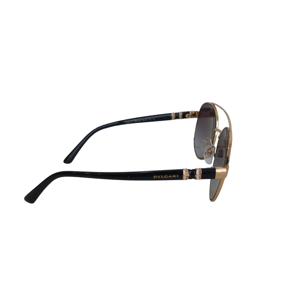 Bvlgari Black Gold Jeweled Double Bridge 6085-B Aviator Sunglasses | Pre Loved |