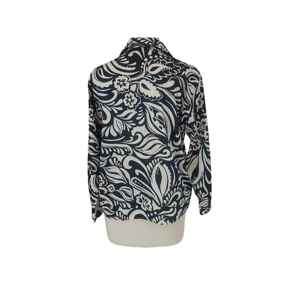 ZARA Cream & Black Printed Satin Collared Button Up Top | Brand New |