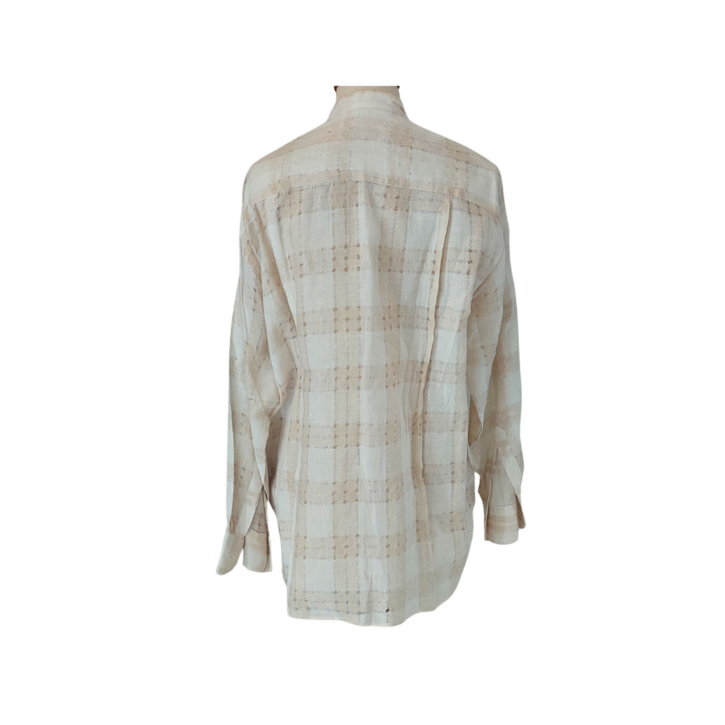 Davidhoff Men's Beige & White Woven Cutwork Self-Check Collared Shirt | Gently Used |