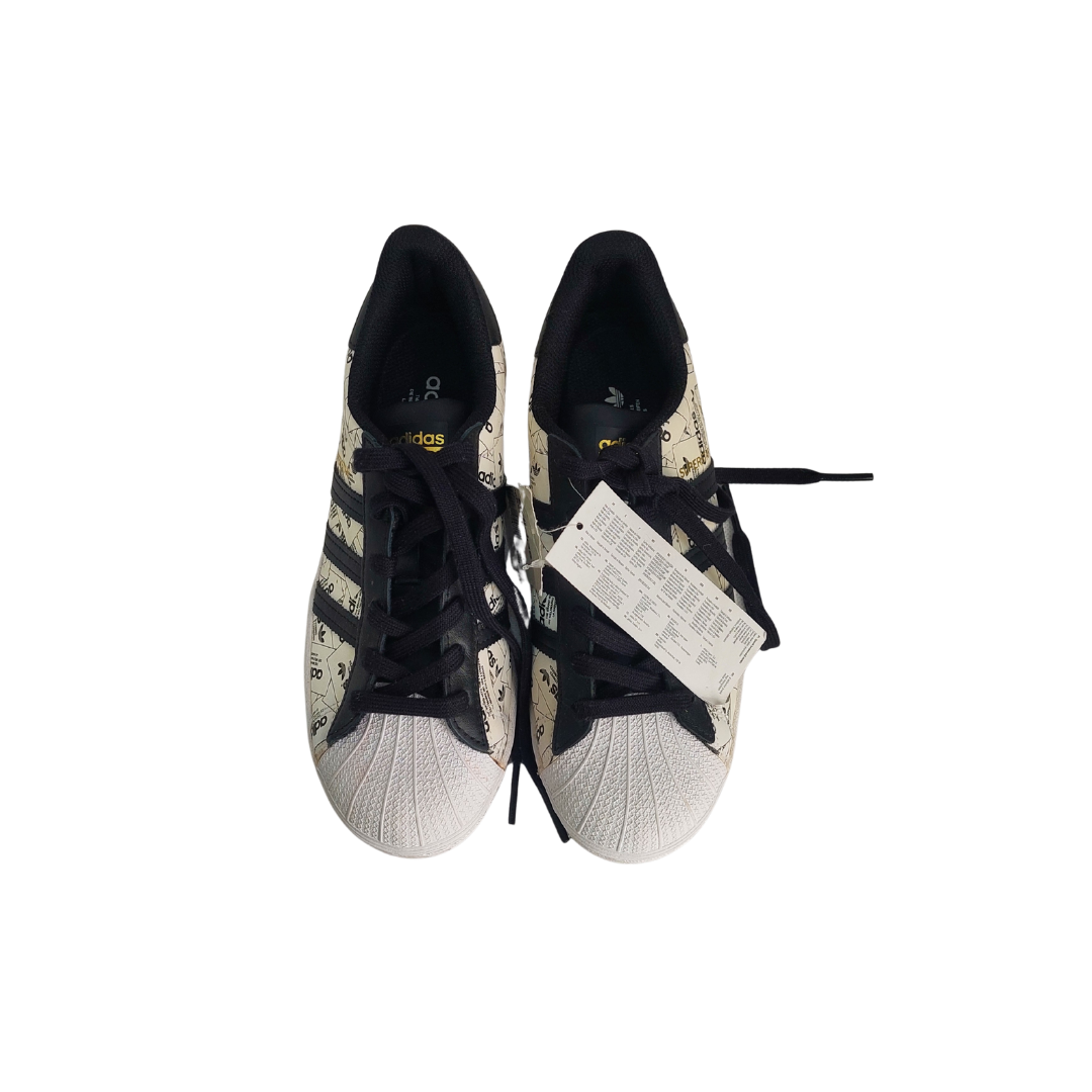 Adidas Cloud White And Black Superstar Label Collage Shoes | Brand New |
