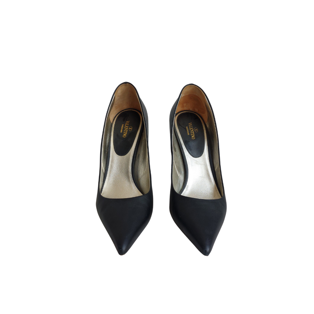 Valentino Black Leather Rockstud Pointed Toe Pumps | Pre Loved |