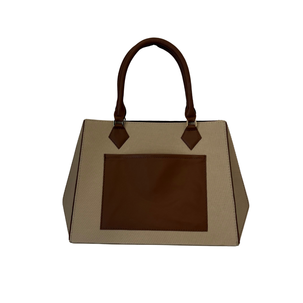 Warp Beige & Brown Canvas & Leather Terracotta Tote Bag | Pre Loved |