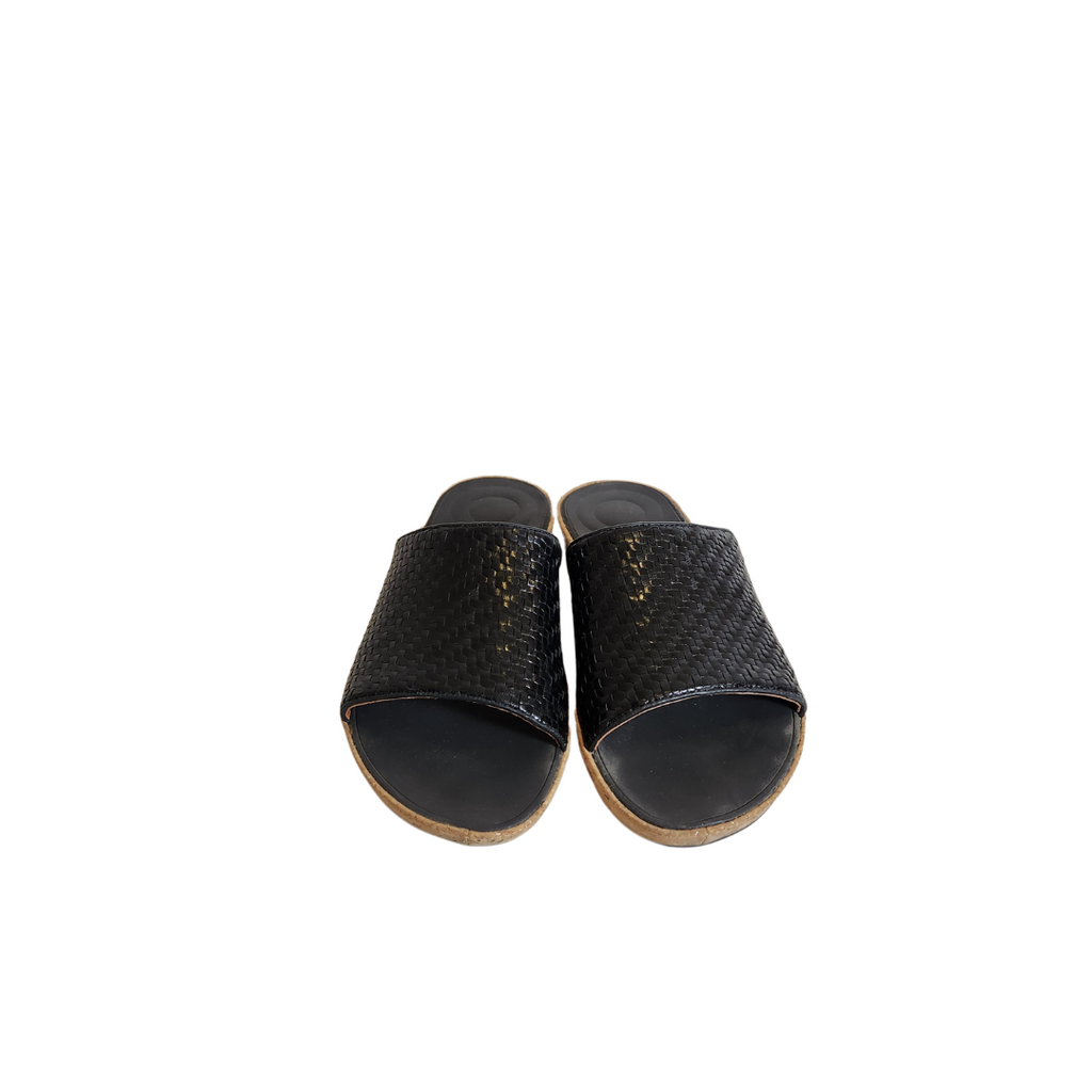 Fitflop Black Leather Cork Slides | Pre Loved |
