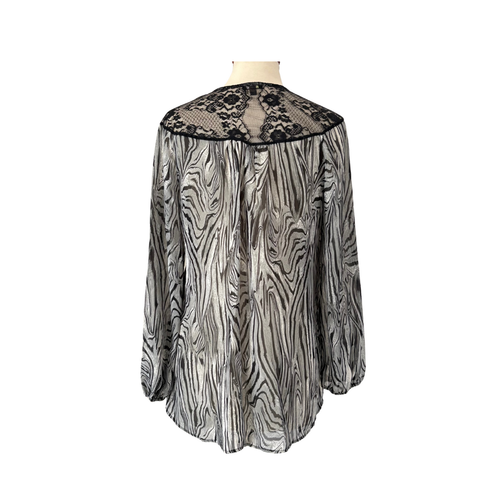 Lily White Black & Grey Lace Sheer Printed Shirt | Gently Used |