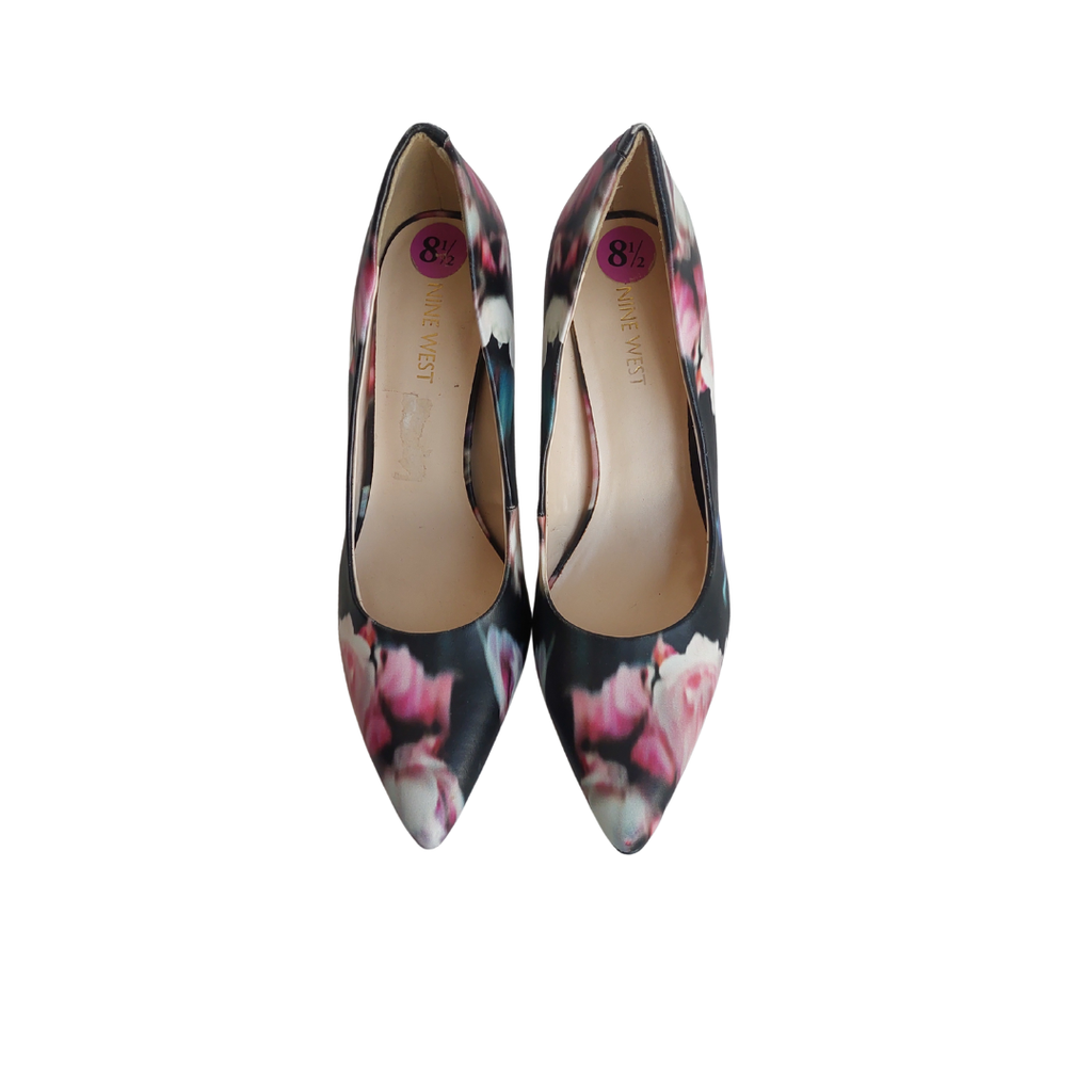 Nine West Black Floral Pattern Heels | Pre Loved |