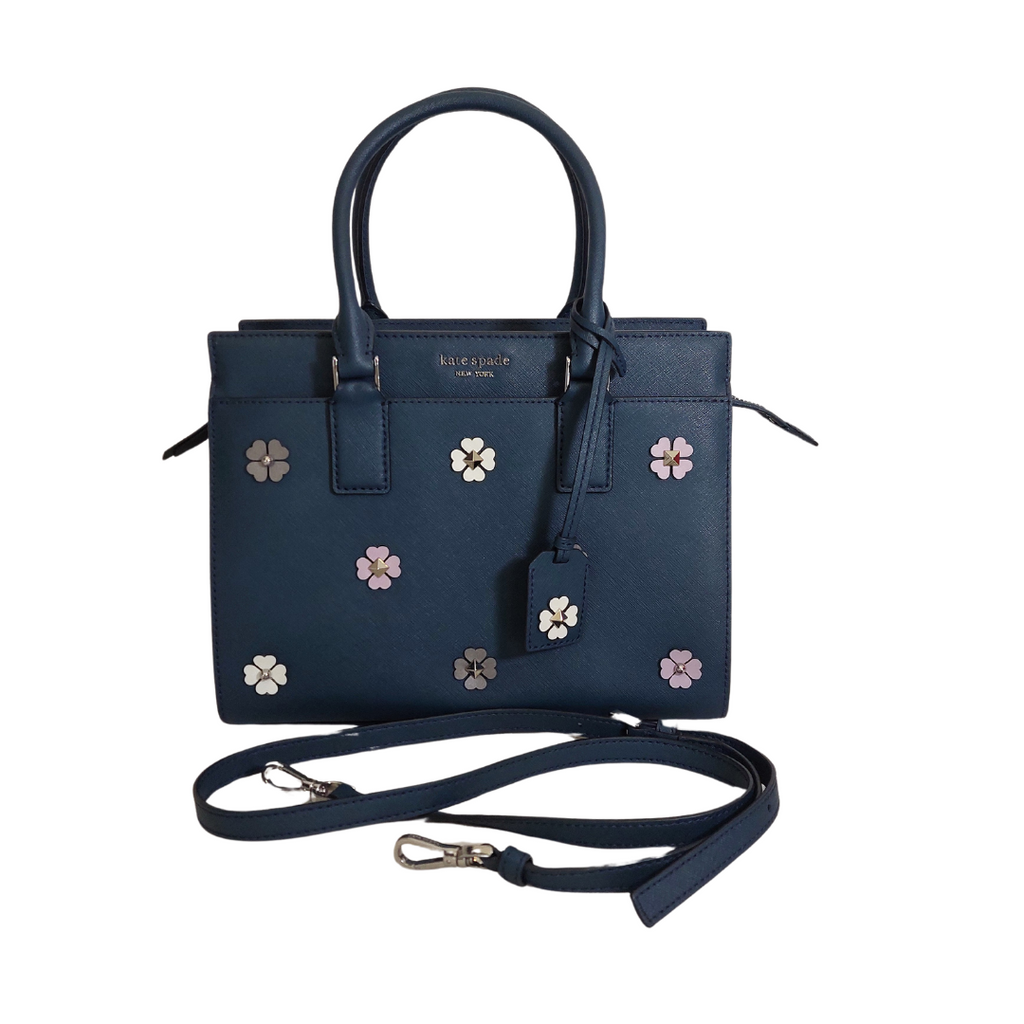 Kate Spade Navy Leather Cameron Floral Satchel | Gently Used |