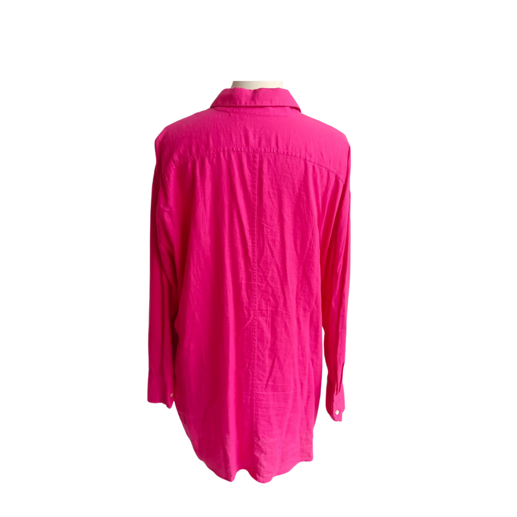 Mango Hot Pink Linen Mix Button Down Collared Shirt | Gently Used |
