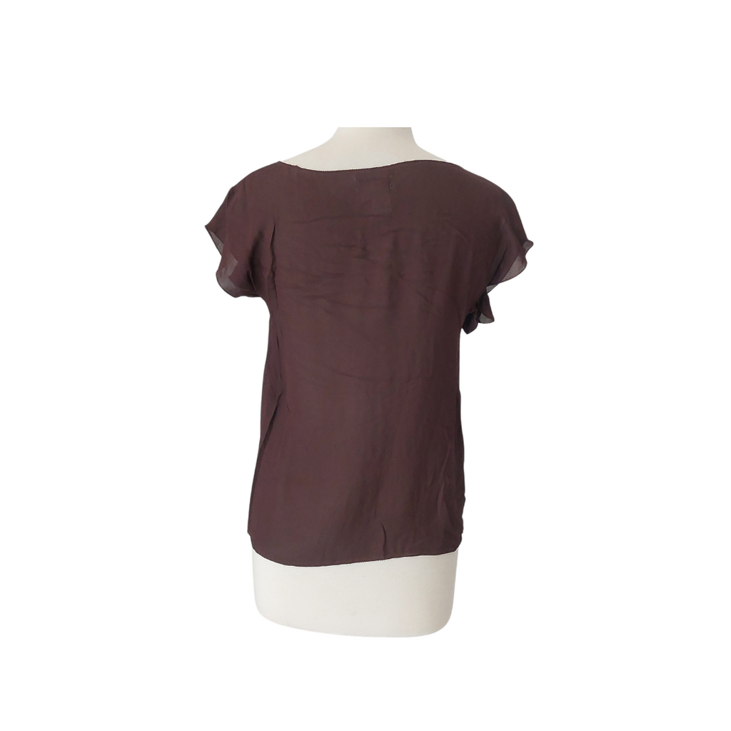 Max Studio Brown Sheer Pleated Top | Pre Loved |