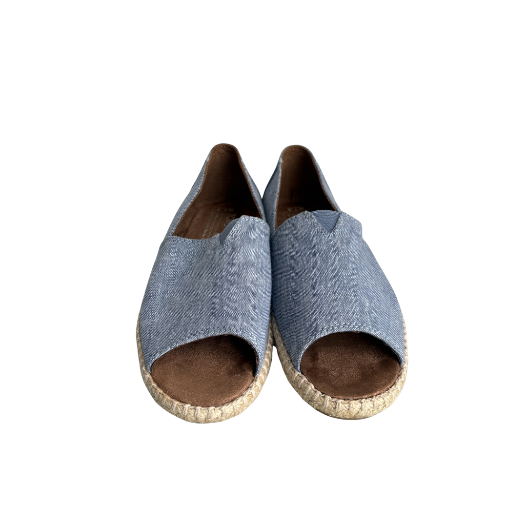 TOMS Blue Slub Chambray Alpargata Open Toe Espadrilles | Brand New |