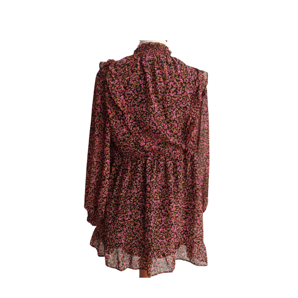 H&M Black Floral Printed Frill Detail Knee Length Dress | Brand New |