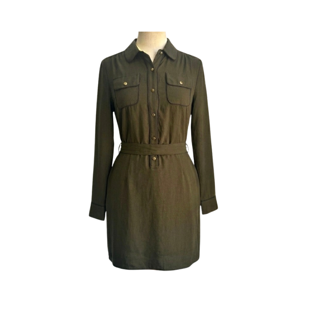 Banana Republic Olive Green Button Down Tie Midi Dress | Gently Used