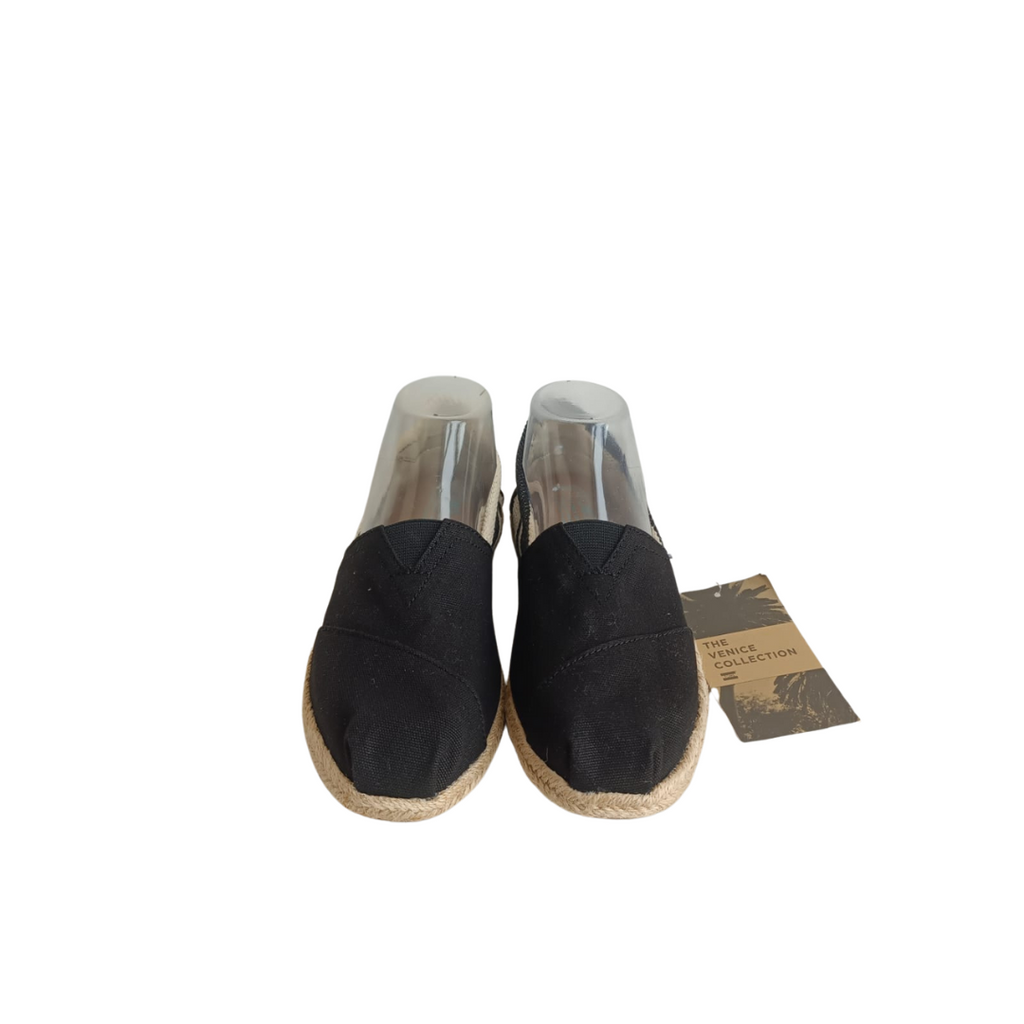 TOMS Black Stripe Classic Slip On Canvas Espadrilles | Brand New |