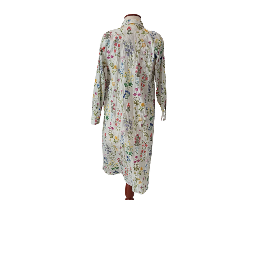 Khaadi White Floral Print Collared Midi Dress | Brand New |