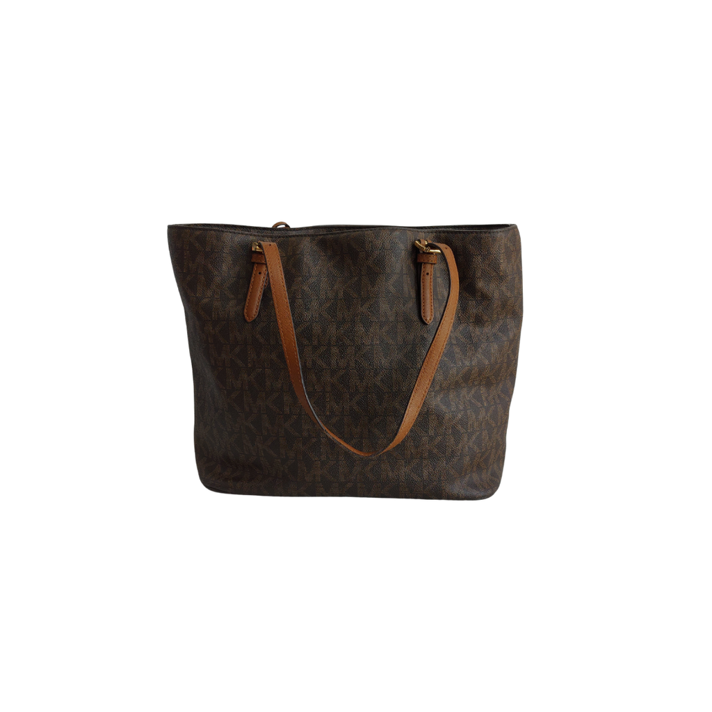 Michael Kors Signature Brown Leather Jet Set Front Pocket Tote Bag | Pre Loved |