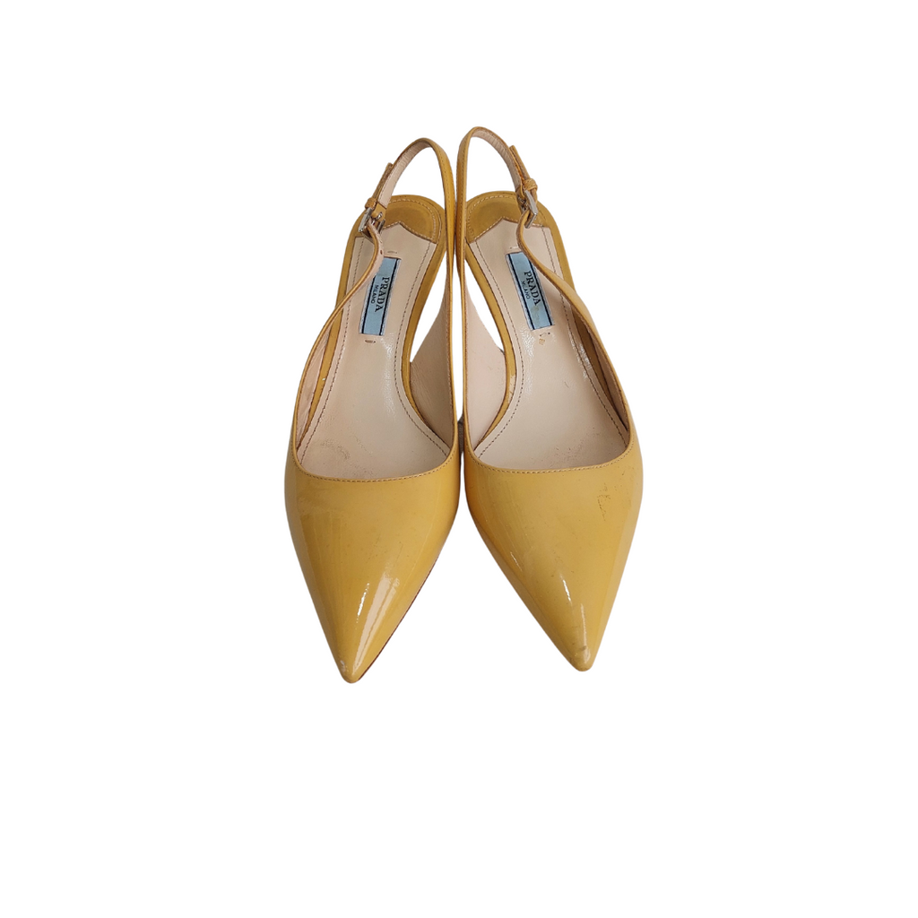 Prada Beige Patent Leather Pointed Kitten Heels | Pre Loved |