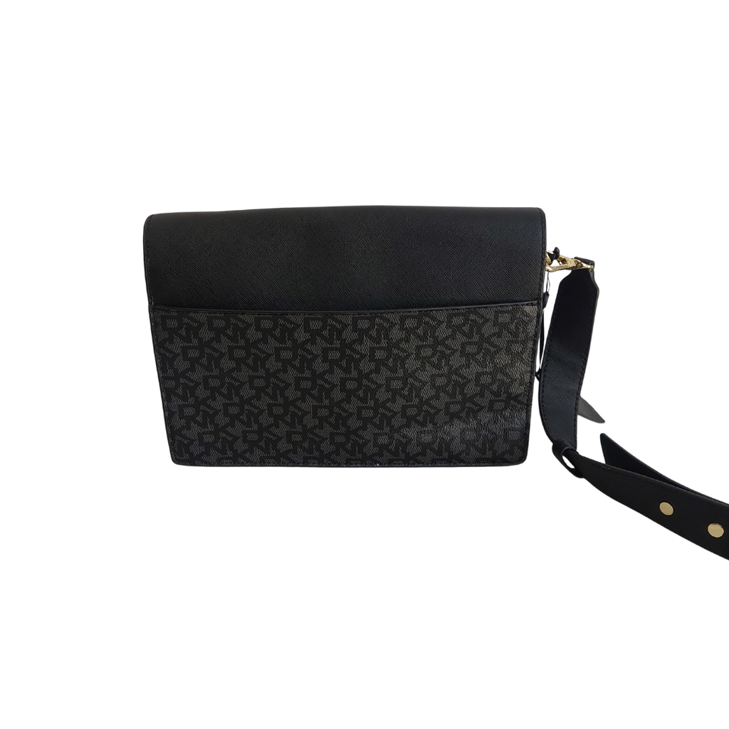 DKNY Black Millie Flap Cow Leather Coated Shoulder Bag | Brand New |