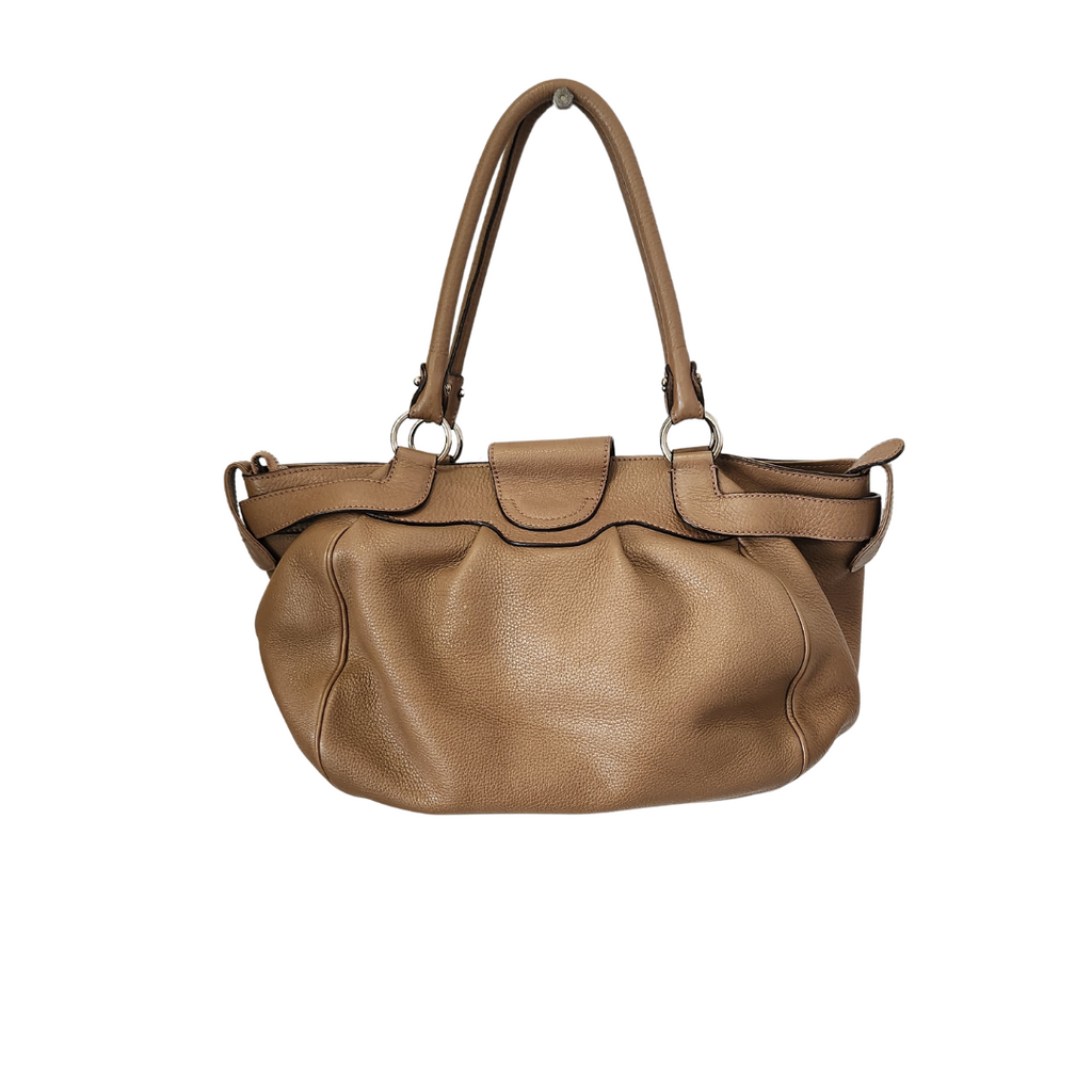 Salvatore Ferragamo Taupe Pebbled Leather 'Marissa' Handbag | Pre Loved |