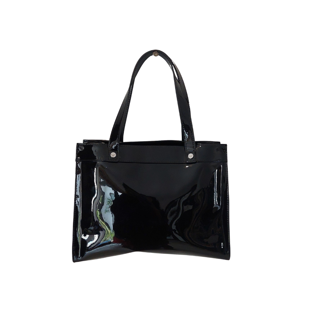 Armani Jeans Black Patent Leatherette Handbag | Pre Loved |