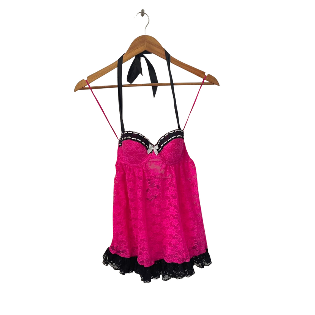 La Senza Hot Pink & Black Lace Lingerie Slip | Brand New |