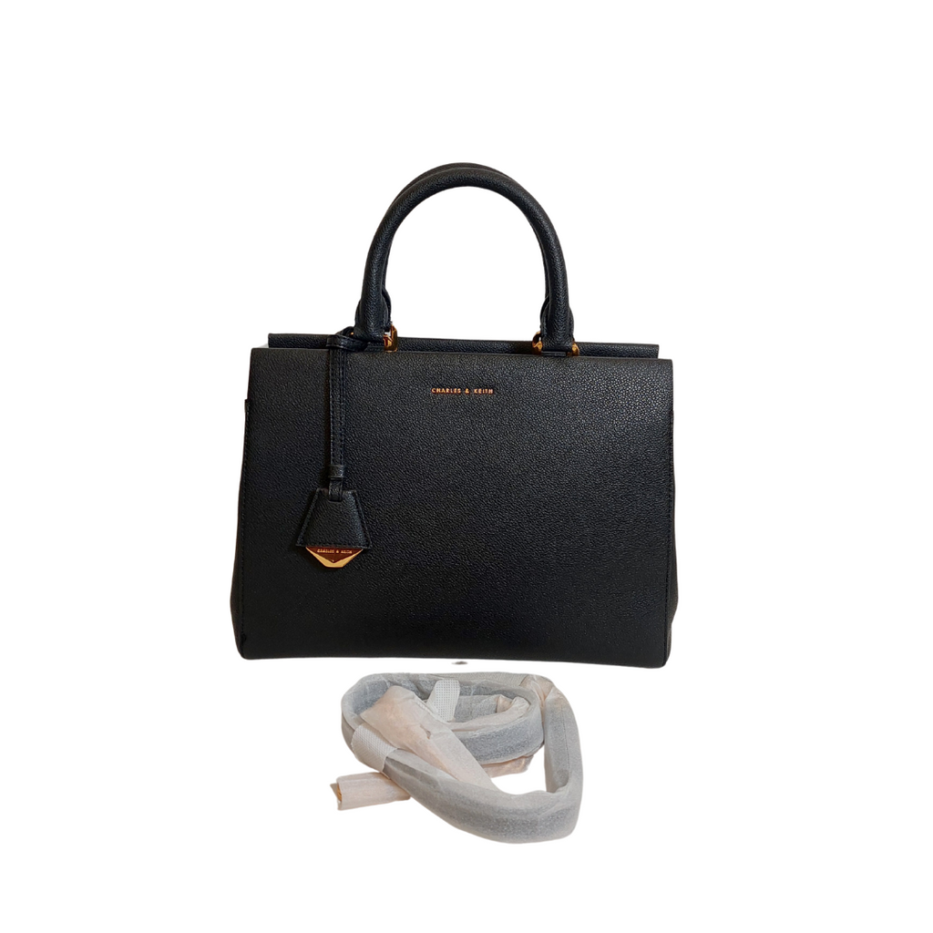 Charles & Keith Black Mirabelle Structured Top Handle Bag | Gently Used |