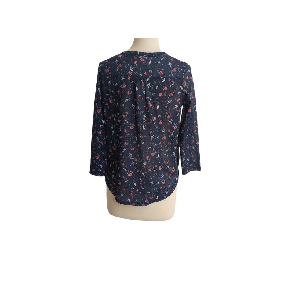 H&M Blue Floral & Bird Printed Top | Like New |