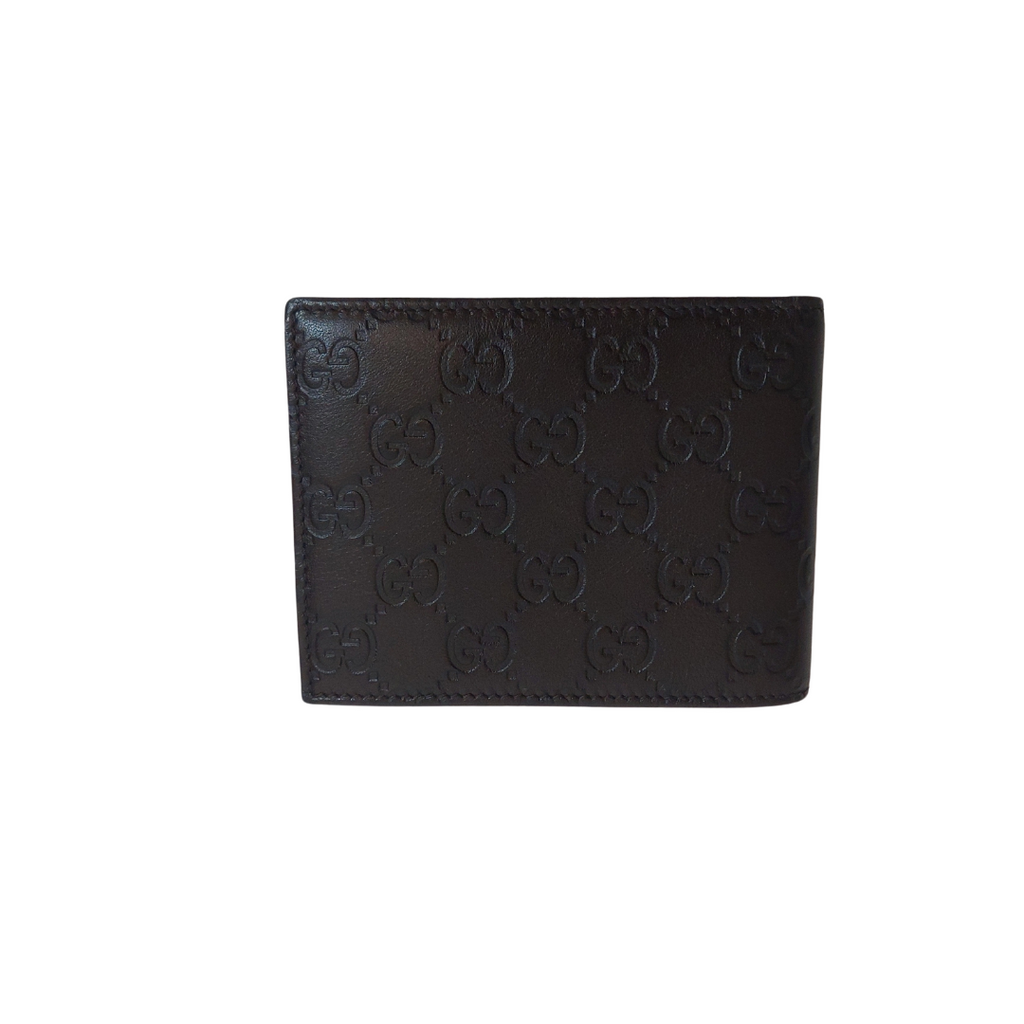 Gucci Men's Dark Brown Signature Logo Leather Bi-fold Wallet | Gently Used |