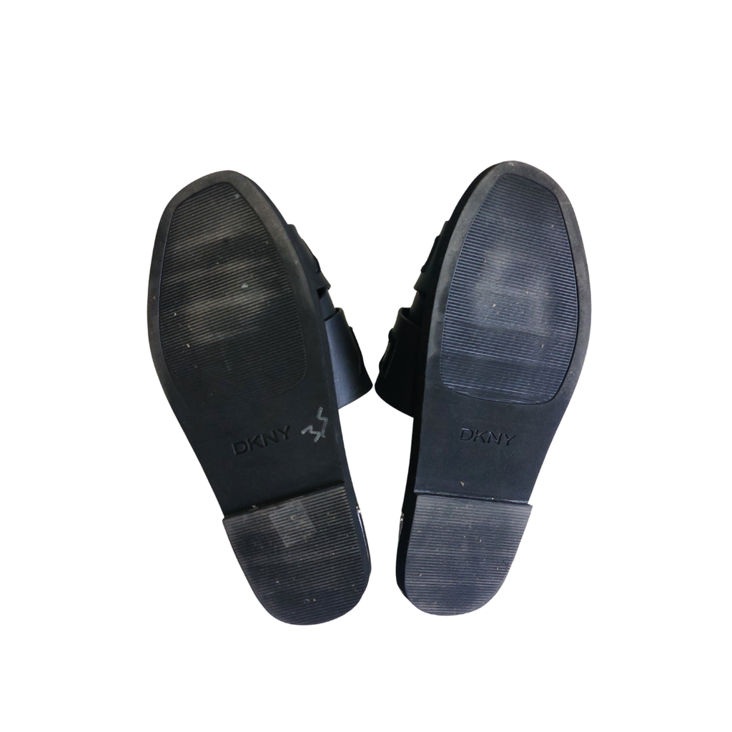 DKNY Black 'Isha' Logo Slide Sandals | Like New |